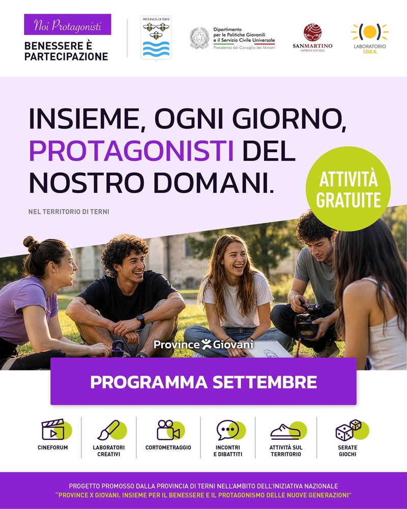immagine notizia (ptn) “Province X Giovani”: varato il programma settembre-ottobre di “Noi Protagonisti”: identità, bullismo, socializzazione e idea di futuro al centro delle iniziative